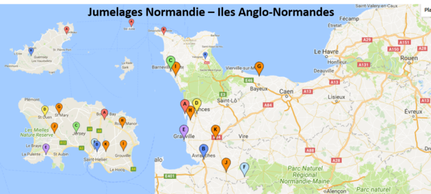 carte jumelages normandie iles anglo-normandes